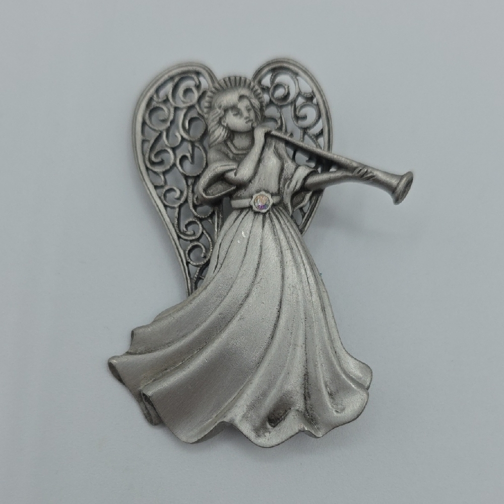 J.J. Jonette Graceful Angelic Pewter Brooch